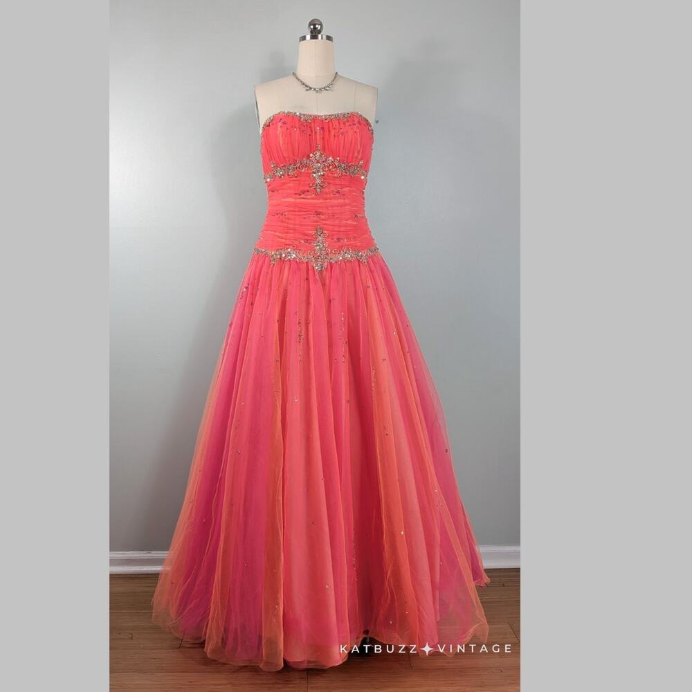 Prom Dress Maxi Ball Gown 10 Pink Orange Fairy Princess Strapless Quinceañera